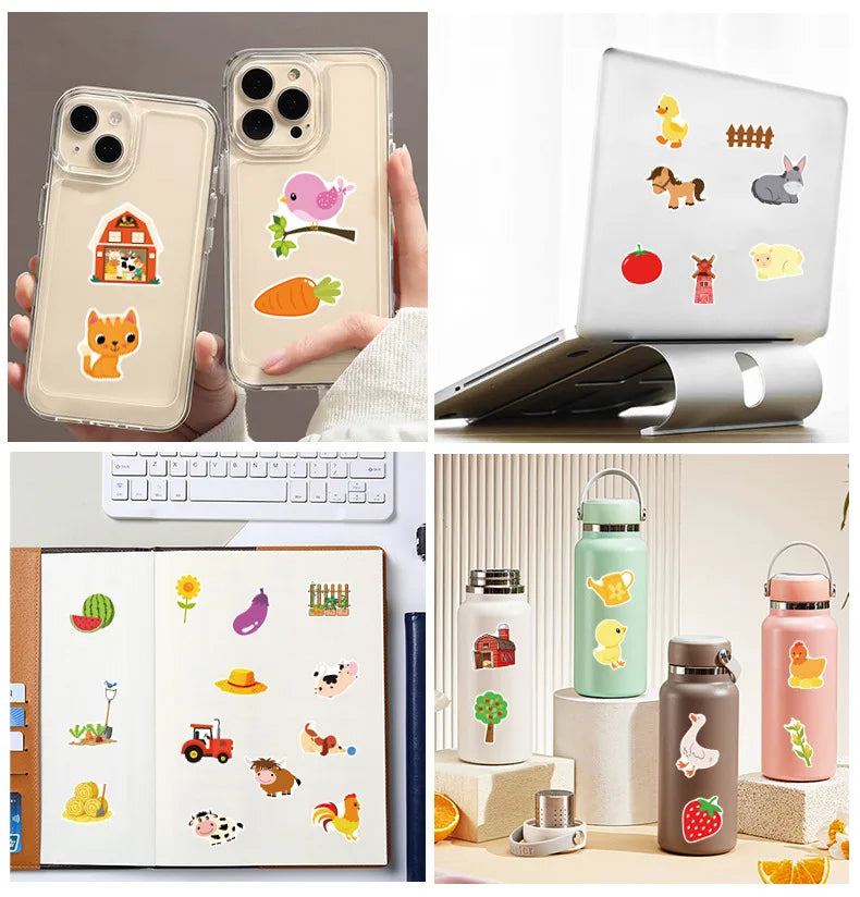 50/100 Pcs Cute Cartoon Farm Ranch Stickers Doodle for Cup Suitcase Stationery Box Scrapbook Printer Pen Holder Removable Decals