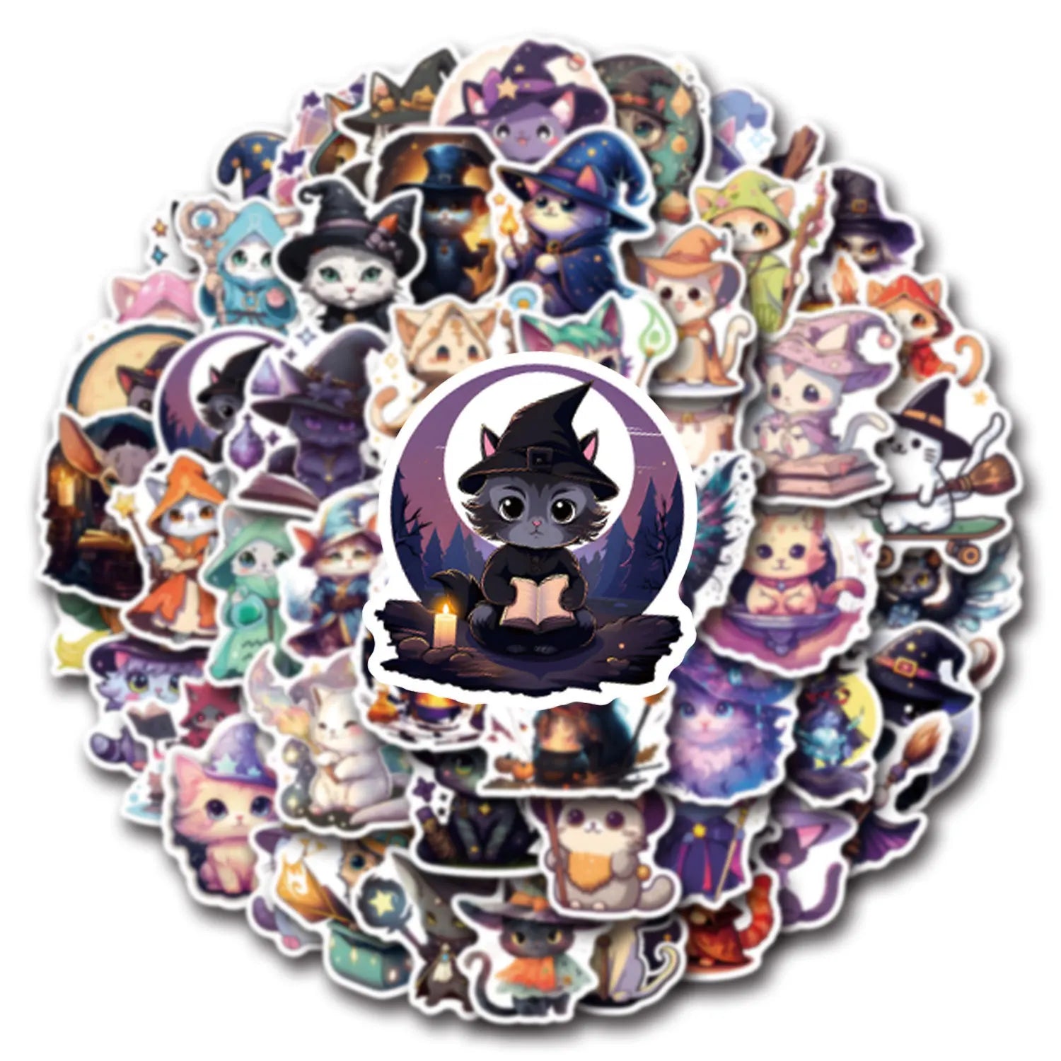 55/110PCS Cartoon Magic Cat Personality Graffiti Sticker Car Luggage Water Cup Notebook Sticker