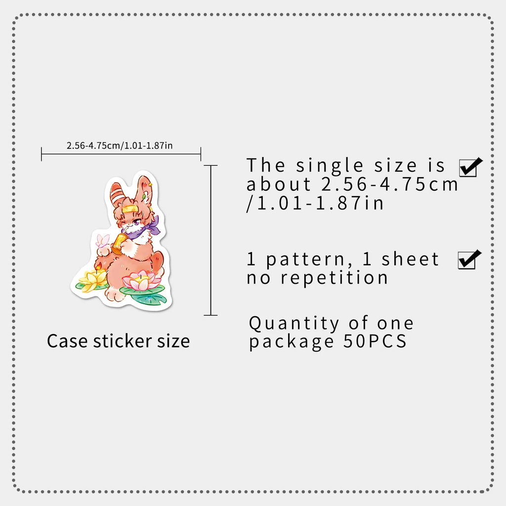 50Pcs Cartoon Anime Animal & Character Doodle Stickers Stationery Organizer Box Phone Notebook Guitar Fridge Suitcase DIY Decals