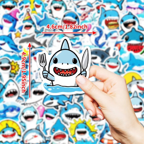 10/30/50PCS Kawaii Blue Shark PVC Sticky Sticker Aesthetic DIY Decoration Scrapbooking Children's School Supplies for Kids