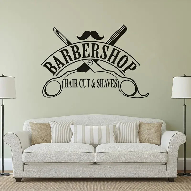 1pc Haircut Shaves Barber Shop Window Wall Sticker, Barber Hairstyle Beauty Salon Wall Decal, Bar Spa Salon Vinyl Wall Decor