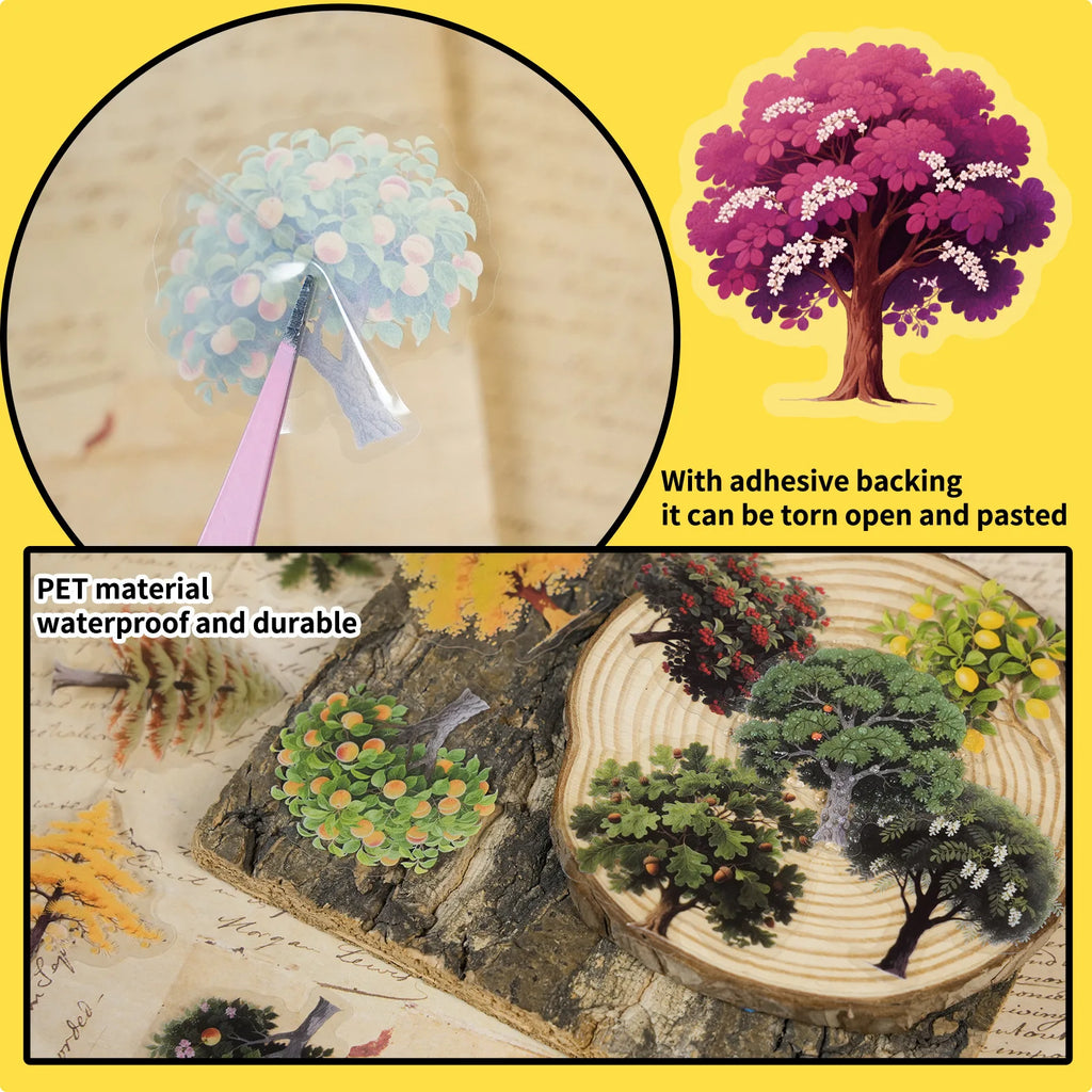 56/112PCS Cartoon Forest Plant Stickers Transparent Pet DIY Handmade Decor Stationery Notebook Stickers
