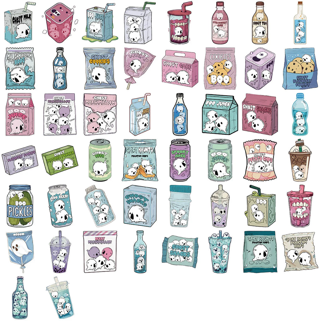 50PCS Cartoon Halloween Food Graffiti Stickers Decorate Guitar Notebook Stationery Luggage DIY Waterproof Stickers