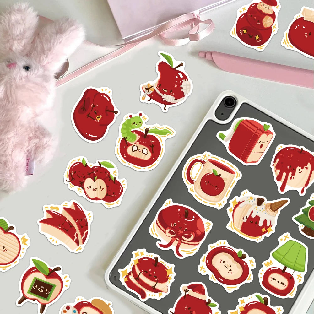 50PCS Cartoon Apple Paradise Fun Stickers DIY Manual Speaker Decoration Luggage Notebook Water Cup Label Waterproof Stickers