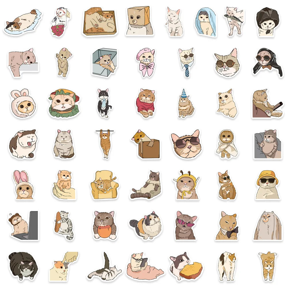 50PCS Cute and Fun Cat King Decorative Stickers DIY Luggage Notebook Water Cup Handmade Scrapbook Stickers
