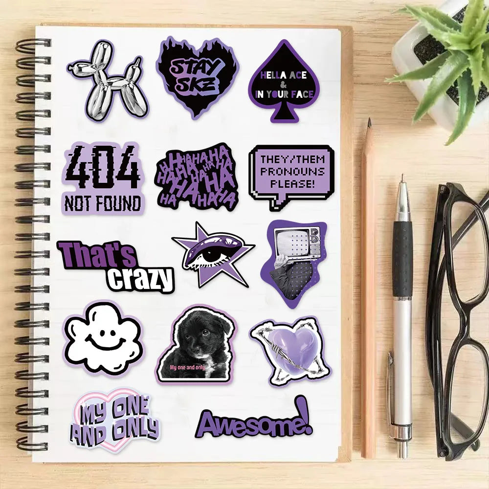 60PCS Black Purple INS Wind Series Stickers Creative DIY Stickers Instructions Tags Tablet PC Decoration Toy Decoration Stickers