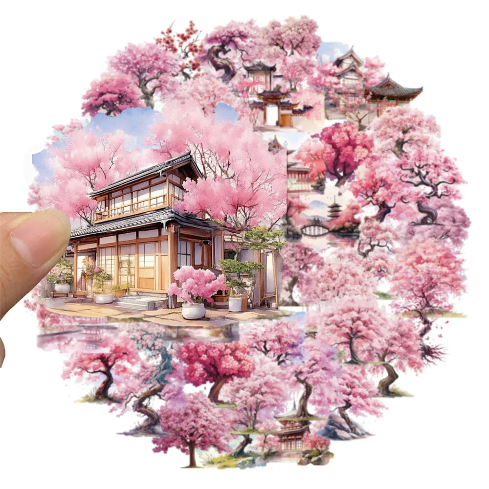 50PCS Transparent Watercolor Peach Blossom Tree Fun Stickers DIY Manual Speaker Luggage Notebook Reward Waterproof Stickers
