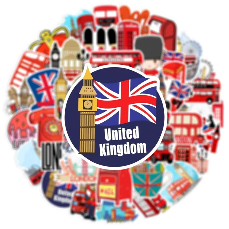 10/30/50PCS Red London Sticker Aesthetic PVC DIY Children's Korean Stationery School Supplies Decoration Scrapbooking for Kids