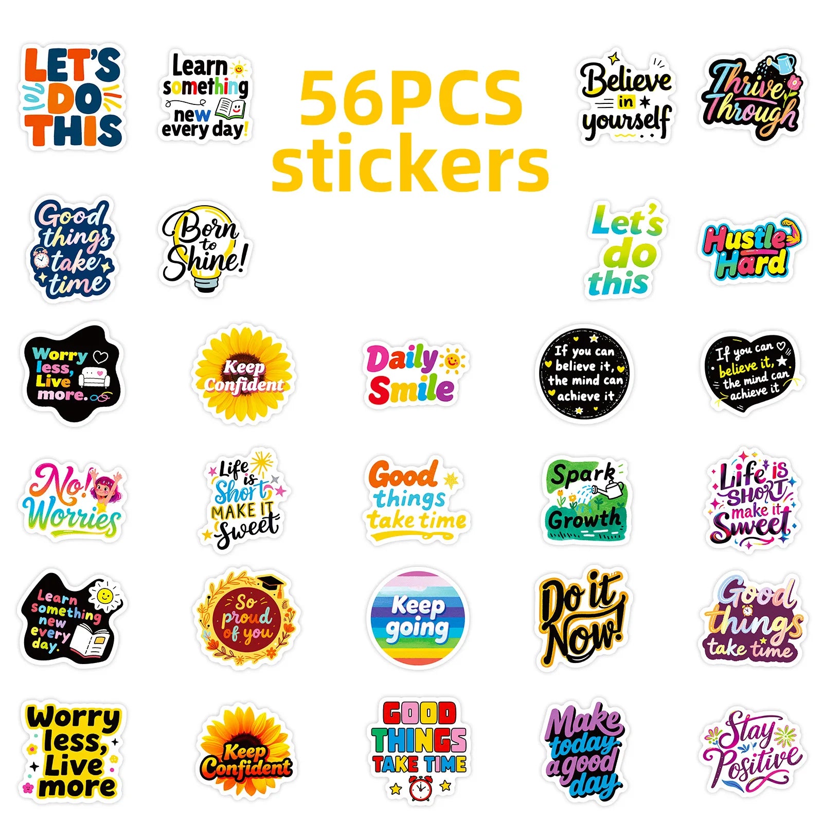 56-Piece Motivational Graffiti Sticker Set Student Stationery Notebook Phone Helmet Decor Waterproof Decals