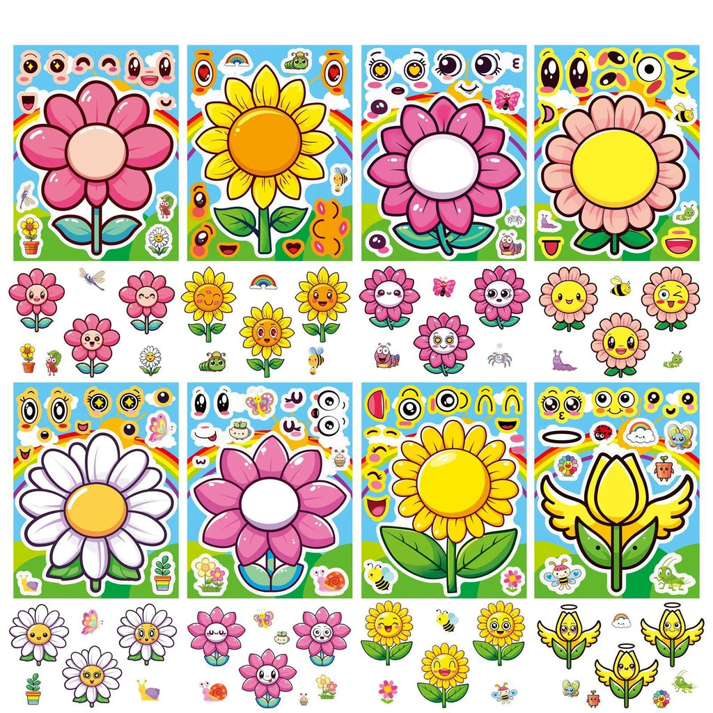 8/16/24 Pcs Cartoon Sunflower Large Size Puzzle Creative Stickers for Gift Decoration Suitcase Notebook Fridge Car Reusable