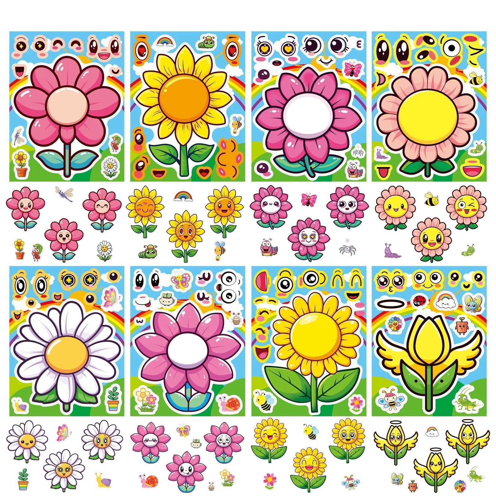 8/16/24 Pcs Cartoon Sunflower Large Size Puzzle Creative Stickers for Gift Decoration Suitcase Notebook Fridge Car Reusable