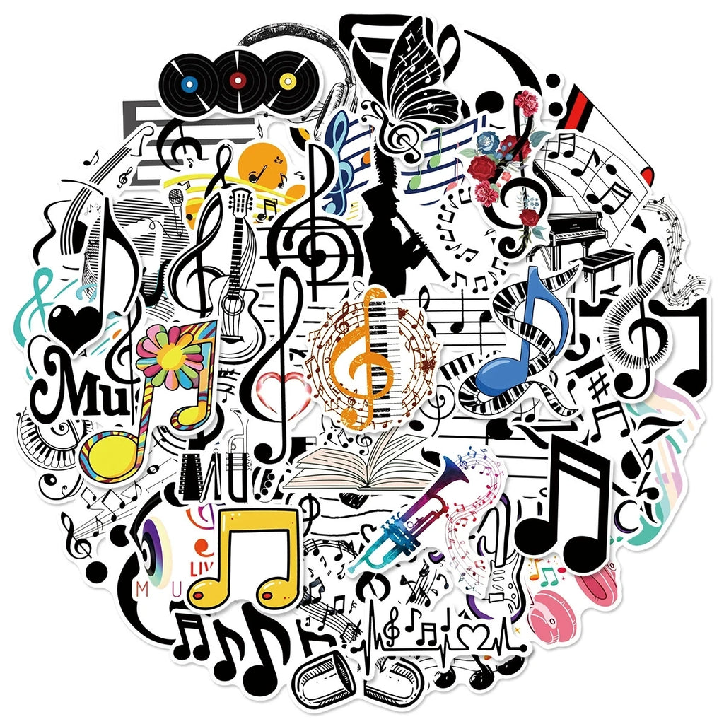50/100PCS Music Talisman Stickers Graffiti Decor Luggage Notes Desktop Computer Scooter Guitar Waterproof Stationery Sticker