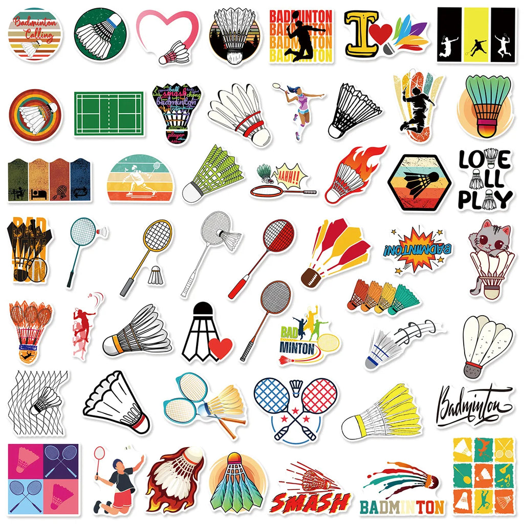 50PCS Sports Badminton Graffiti Stickers Helmet Luggage Phone Notebook Water Cup Waterproof Notebook Stationary Stickers