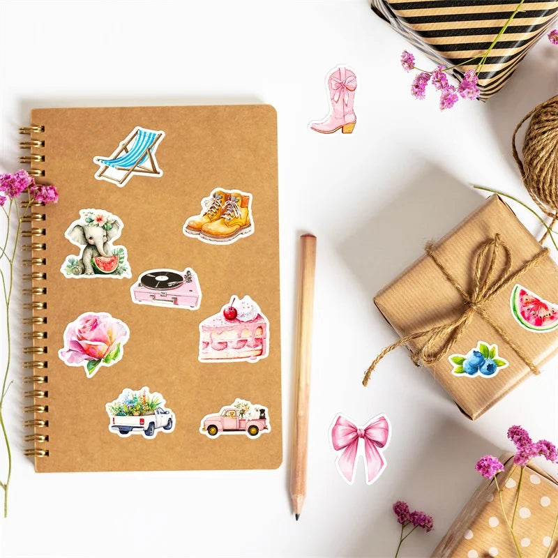 10/30/56PCS Kawaii Pink Item PVC Sticky Sticker Aesthetic Children's DIY Korean Decoration Scrapbooking School Supplies