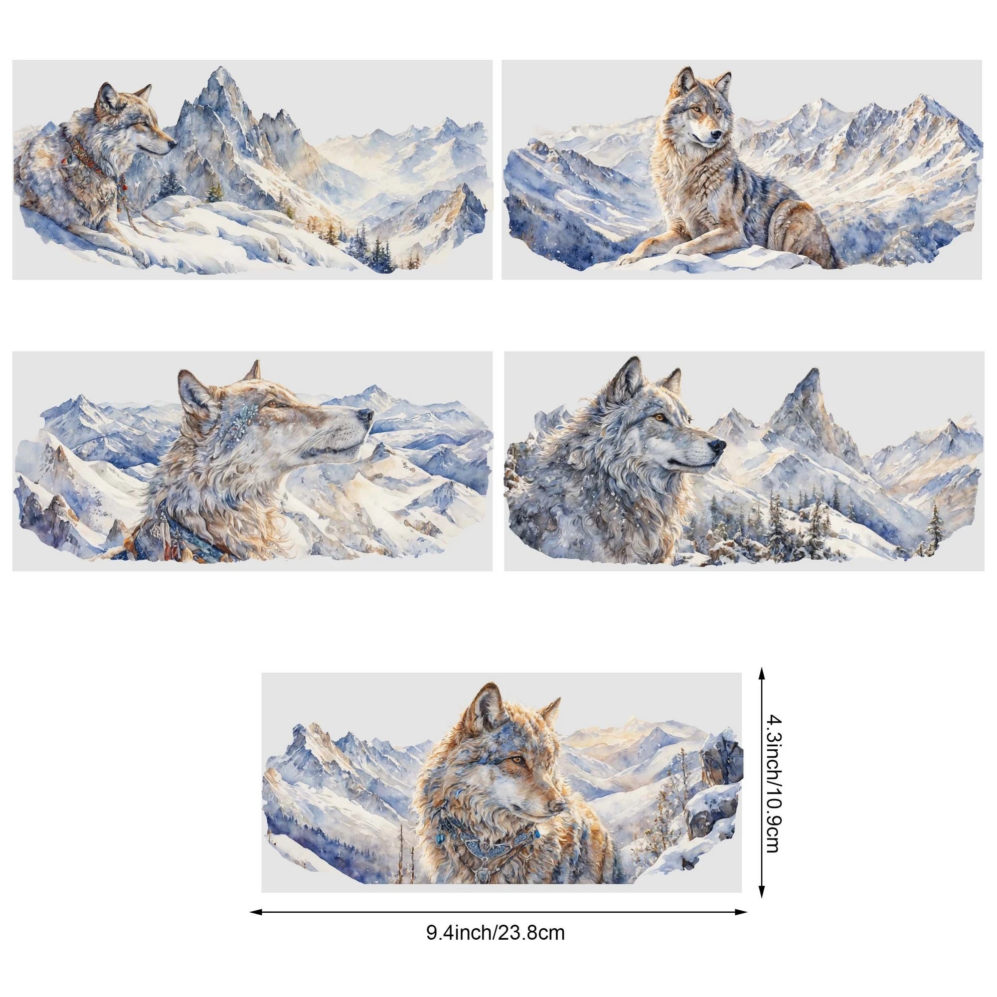 5 sheets Wolf UV DTF Cup Stickers, DTF Transfer Stickers, Waterproof Wipe Transfer Paper for 16oz Glass, Mugs, Crafts, Furniture