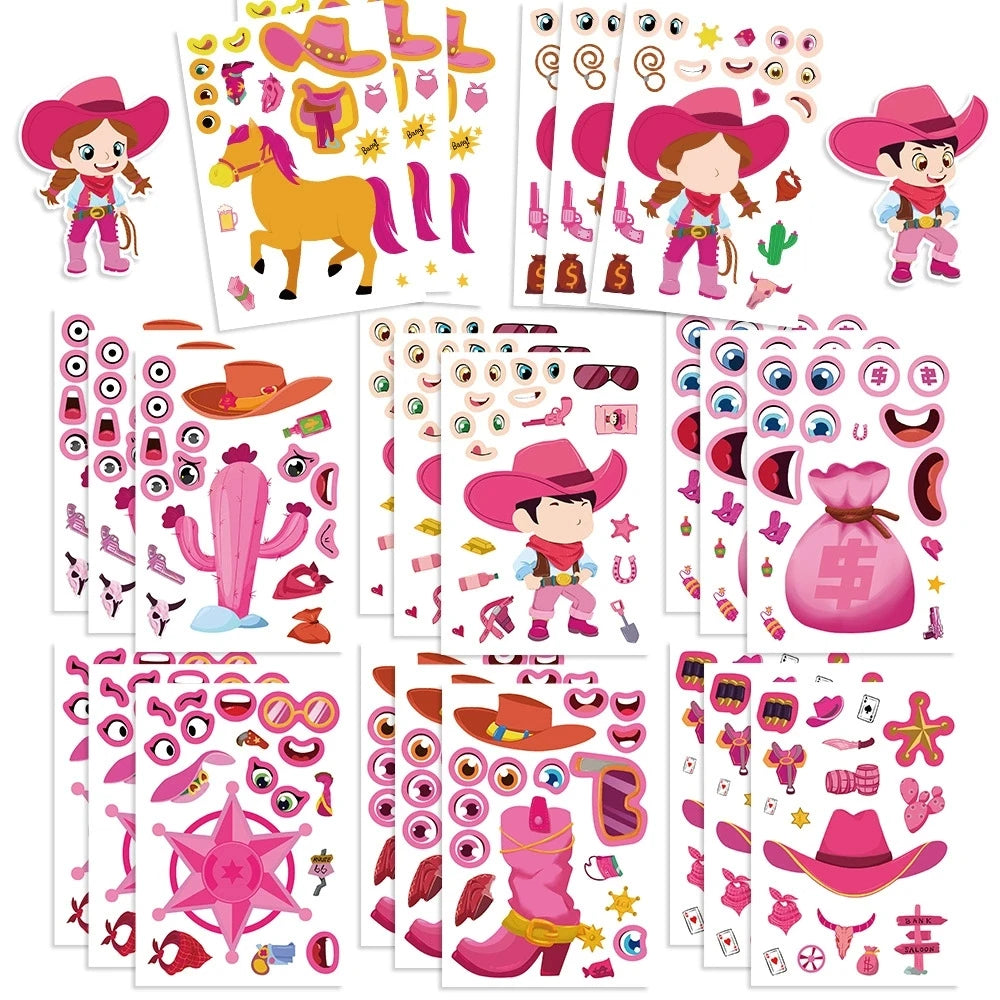 Variety Of 8PCS Cartoon Make a Face Change Sticker DIY Decoration Phone Notebook Pen Stationery Sticker For Children Rewards