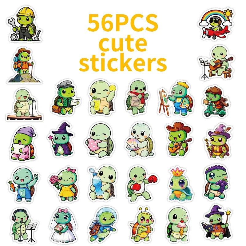10/30/56PCS Kawaii Little Turtle Colored PVC Sticky Stickers Aesthetic DIY Phone Laptop Luggage Skateboard Graffiti Decals