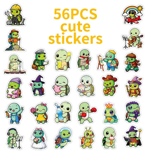 10/30/56PCS Kawaii Little Turtle Colored PVC Sticky Stickers Aesthetic DIY Phone Laptop Luggage Skateboard Graffiti Decals