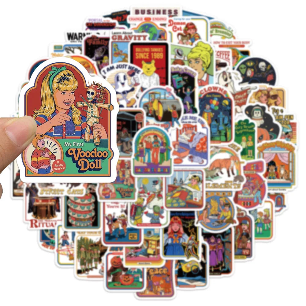 60PCS Cartoon Retro Ghost Graffiti Mixed Anime Stickers DIY Luggage Skateboard Laptop Helmet Guitar Decorative Stickers