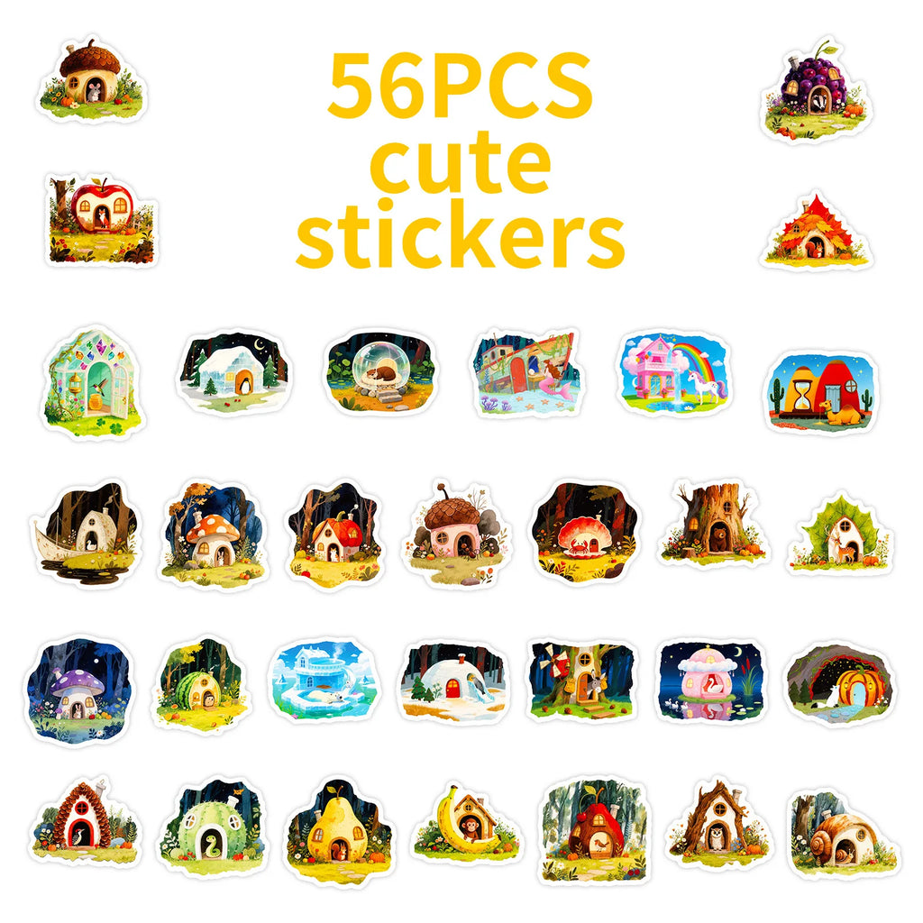 56-Piece Fairy-Tale Forest Animal House Doodle Stickers Student Stationery Notebook Holiday Reward Decorative Stickers