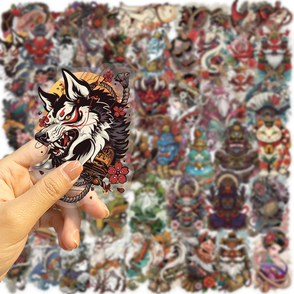 50/100pcs Transparent Japanese Tattoo Art Stickers - Waterproof PET Decals for Scrapbooking, Guitar & Laptop Decoration