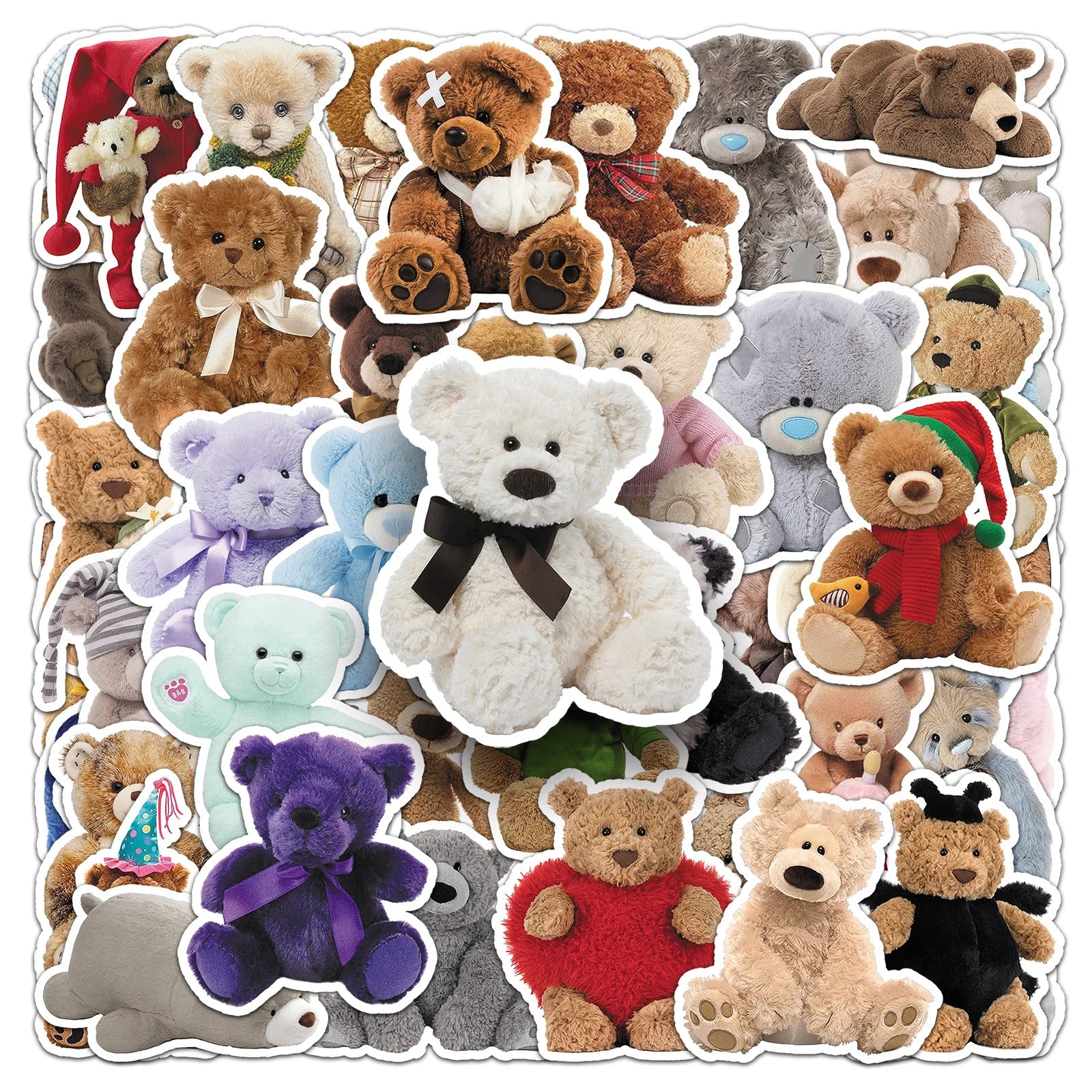 50/100PCS Cartoon Plush Toy Bear Stickers Cute Realistic Animal Waterproof Decoration Storage Box Phone Stickers