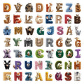 50-Pack Cartoon Animal Alphabet Graffiti Stickers DIY Phone Case Luggage Decoration Waterproof Student Stationery Stickers