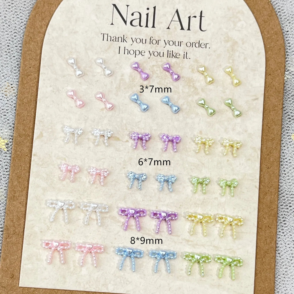 10pc Cute 3D Resin Pearl Bow Nail Art Charms Macaron Imitation Japanese Preal Bowknot Ribbon Nail Decorations DIY Nail Accessory