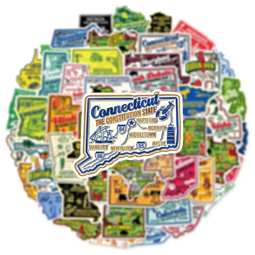 50 Pieces Of Map Doodle Stickers For Luggage, Water Cups, Mobile Phones, Diaries, Notebooks, Skateboards And Waterproof Stickers