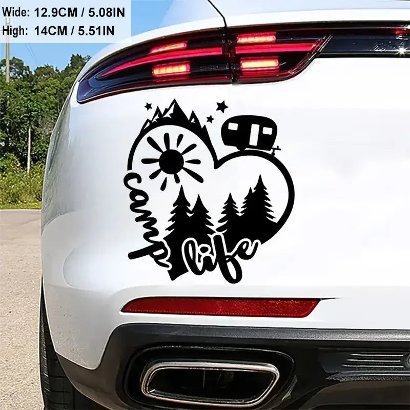 Camp Life Sun Mountain Heart Camp Car Sticker For Laptop Bottle Truck Phone Motorcycle Van SUV Vehicle Paint Window Wall Cup Fis