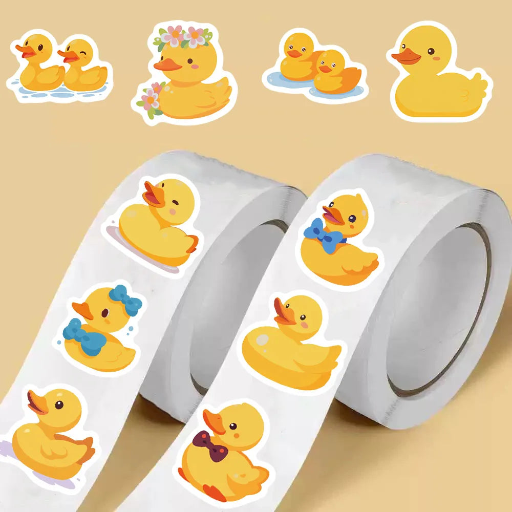 500PCS Cute Cartoon Duck Roll Stickers Notebook Phone Birthday Coffee Skateboard Fashion Laptop Luggage Waterproof Decoration ﻿