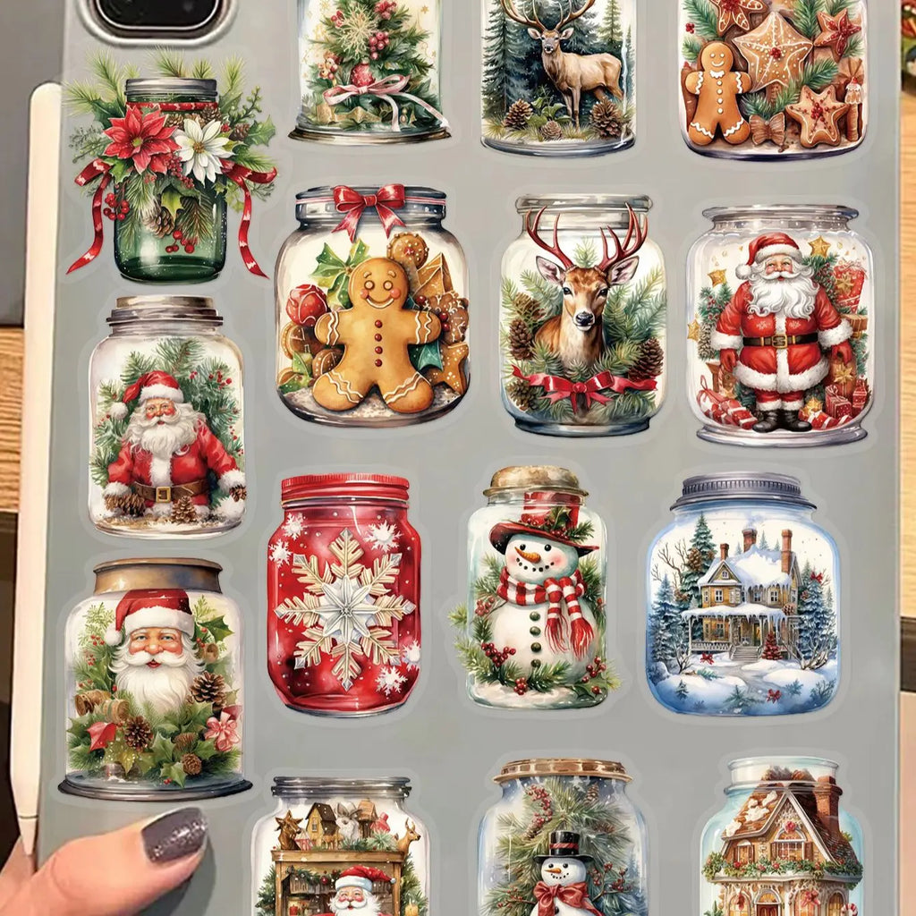 50PCS Transparent Cartoon Christmas Bottle Gift Decorative Stickers DIY Handmade Album Fixed Phone Laptop Sticker Toys