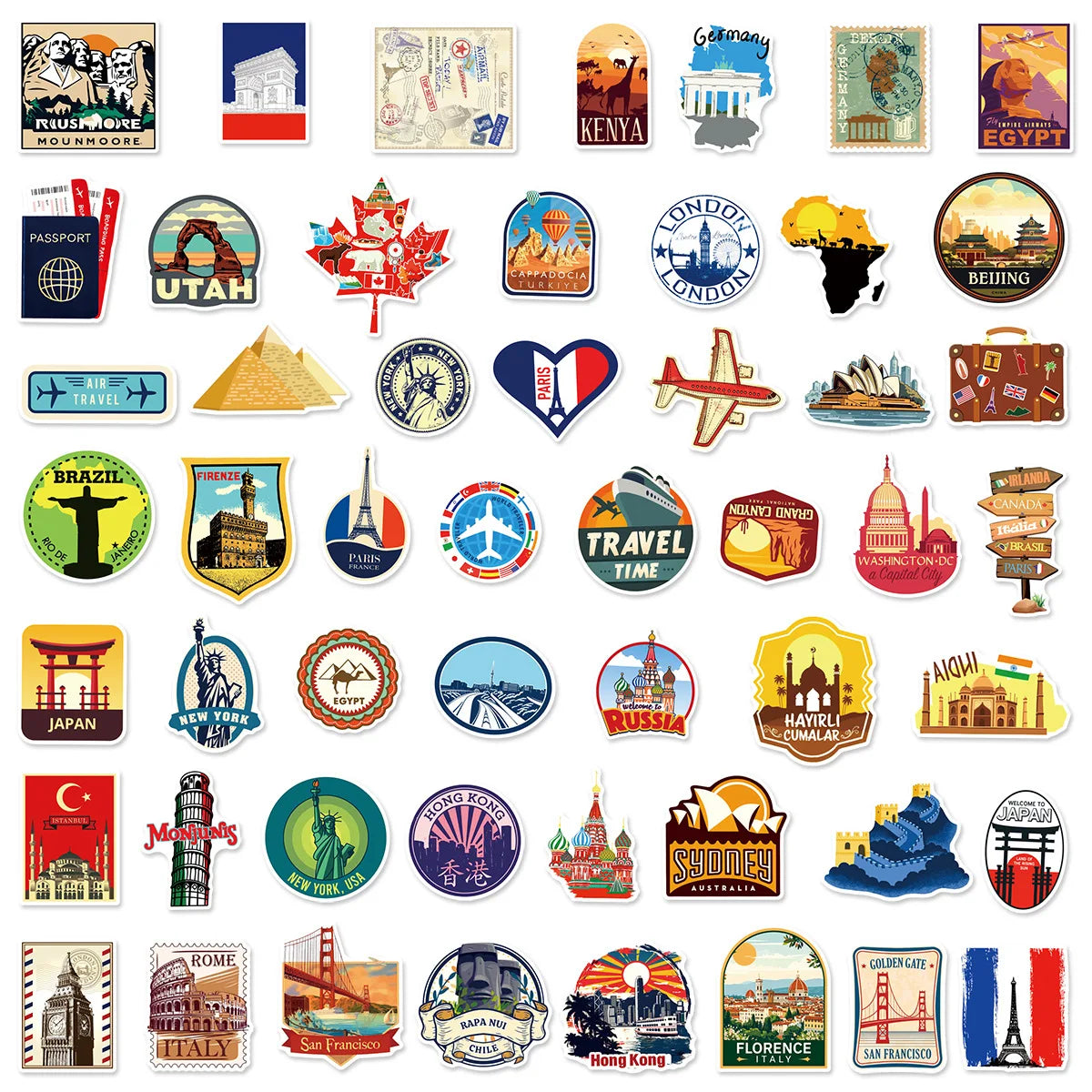 50/100PCS Cartoon World Travel Graffiti Stickers Luggage Car Notebook Skateboard Phone Waterproof Stationery Decor Sticker