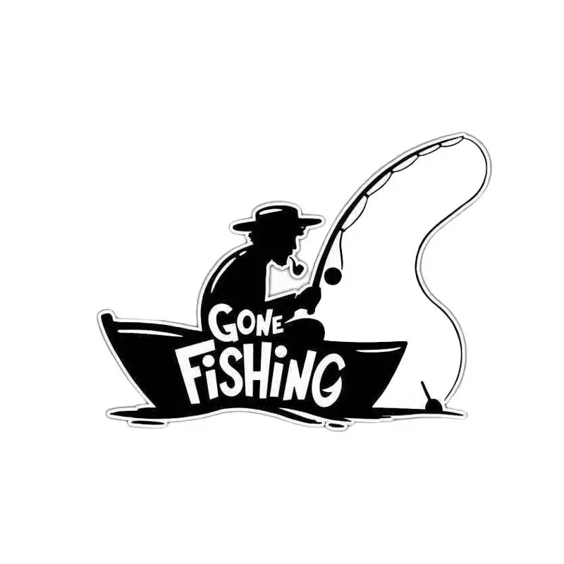 Gone Fisherman Fish Hood Rod Car Bumper Vinyl Sticker Decal 5"X4"
