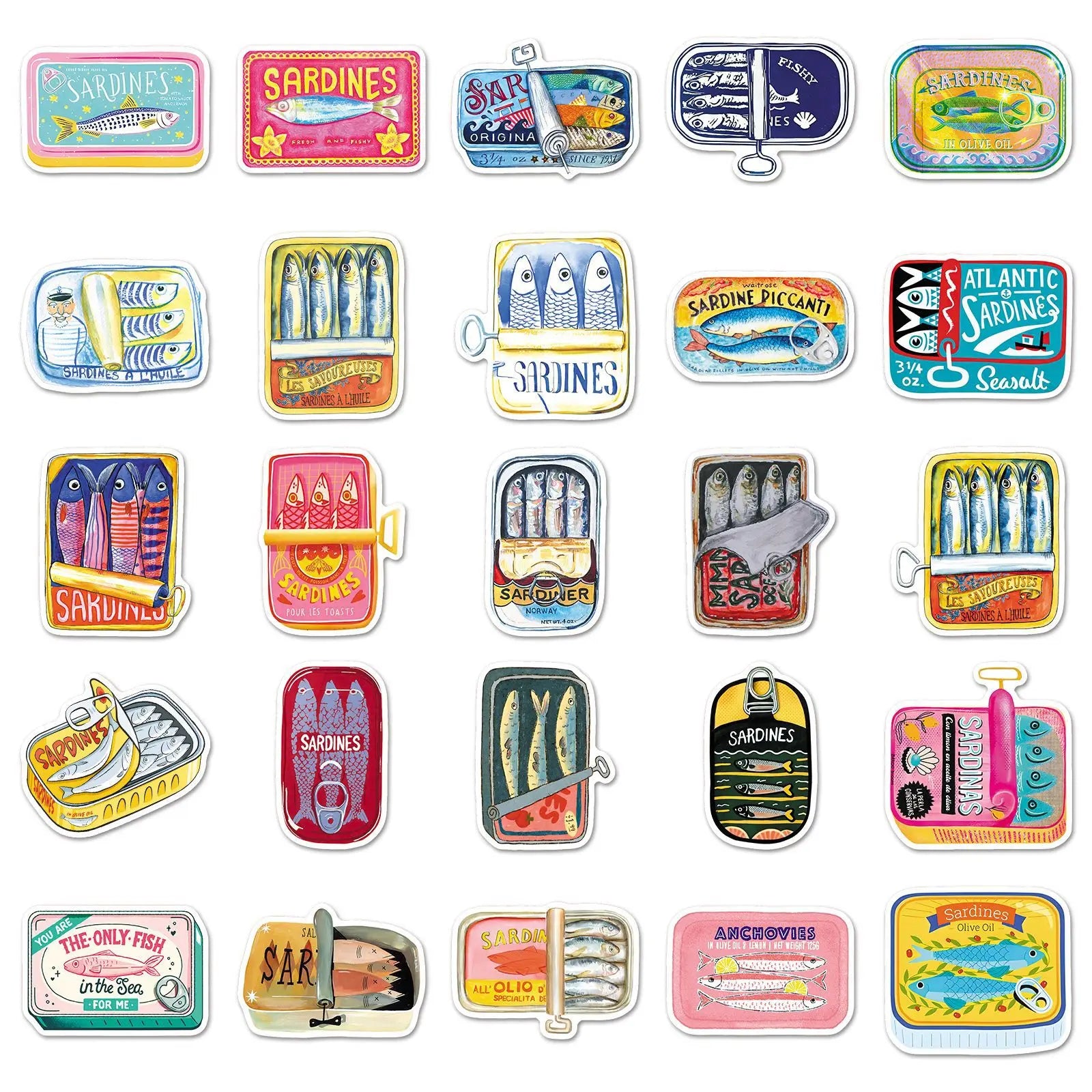 50-Pack Cartoon Tuna Can Stickers Waterproof Decorative Stickers for Phone Notebook Luggage Helmet Student Stationery Rewards