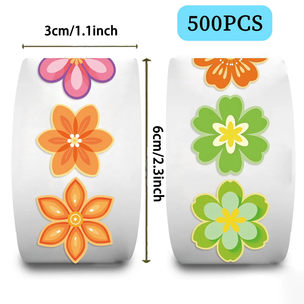 500 pcs/roll Roll Sticker Danish Flower Sticker Handbook Material Decoration Children Stationery Reward Sticker