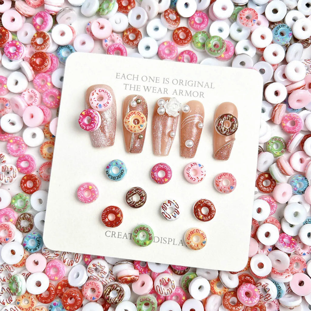 20PC Candy Nail Charms Lumious Cartoon Donut Nail ArtF Accessories Creative Simulated Painted Doughnut Nail Decorations Supplies