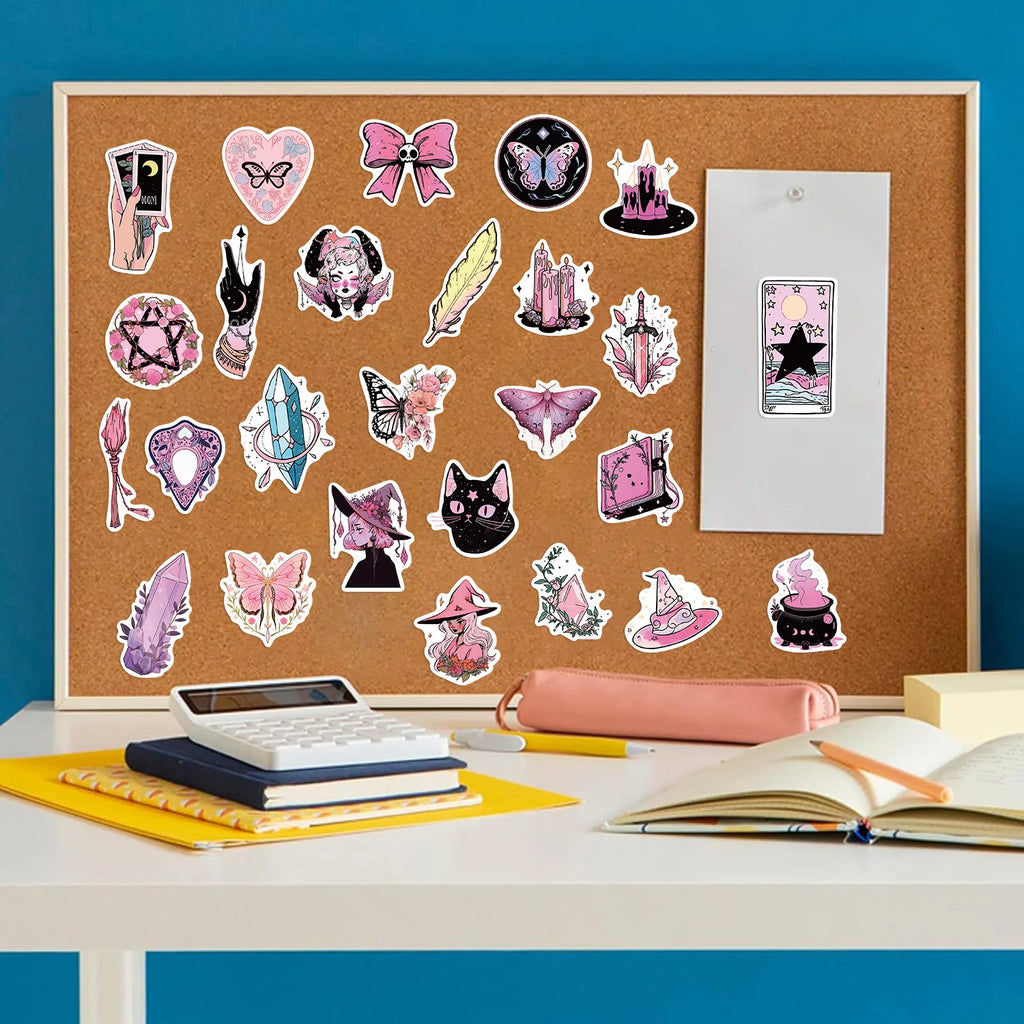 100PCS Pink & Green Cartoon Witch Graffiti Stickers Decorative Guitar Notebook Luggage DIY Waterproof Stationery Stickers
