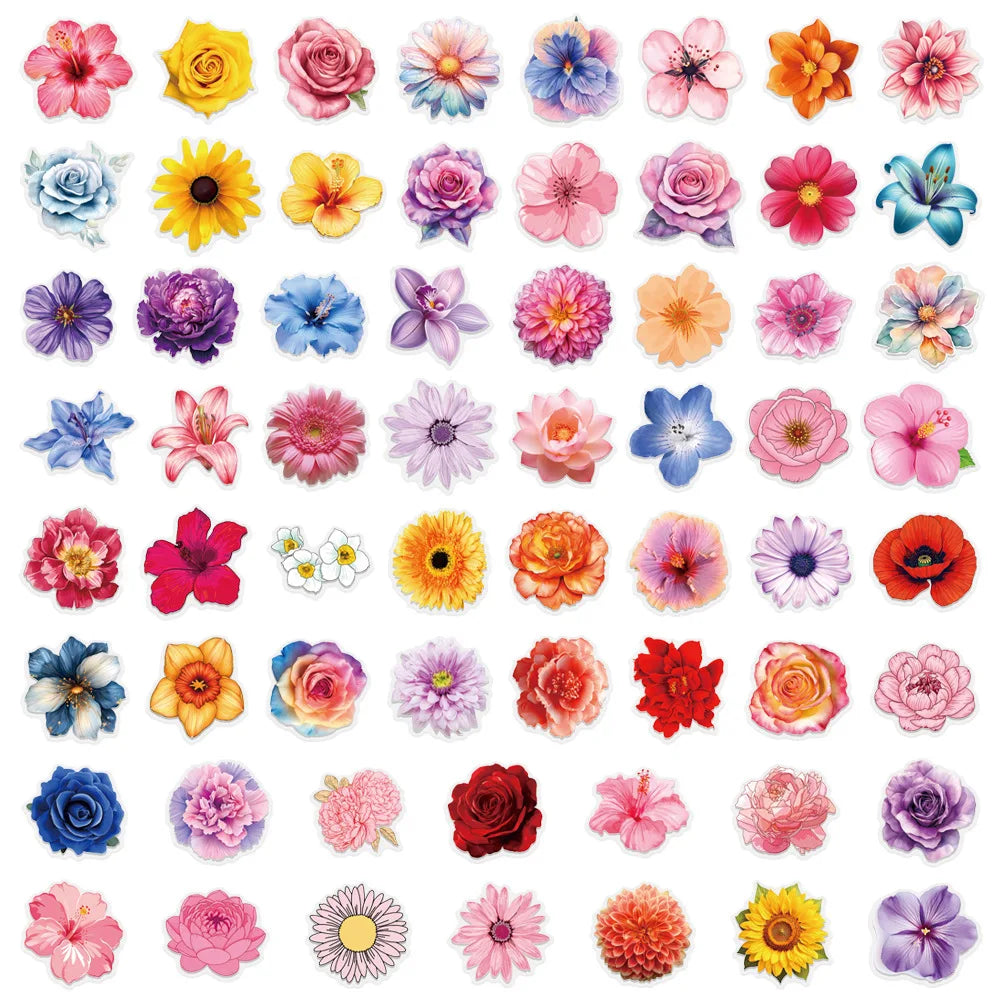 63/126PCS Transparent PET Flower Personalized Graffiti Stickers for Luggage, Water Cups, Scooter Stickers