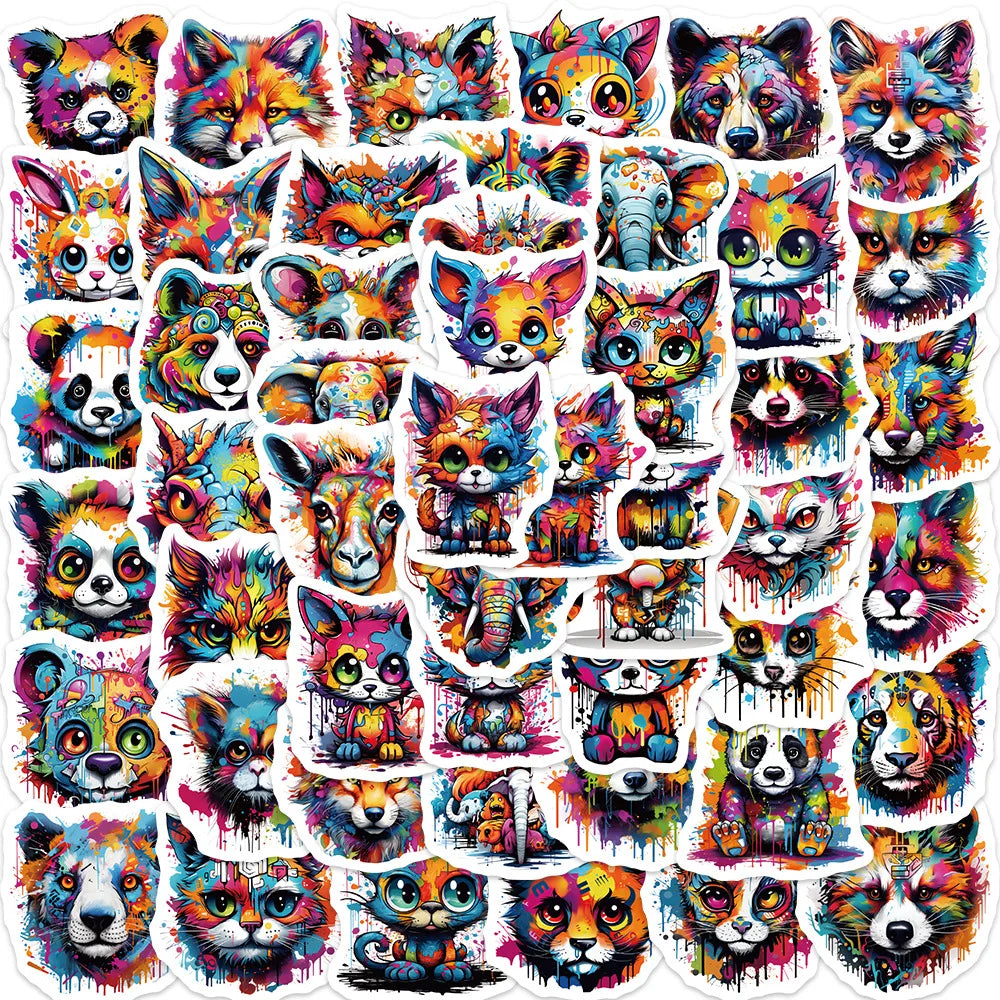 50pcs Cartoon Colorful Animal Aesthetic Graffiti Stickers Luggage Skateboard Laptop Guitar Sticker Decals Skins