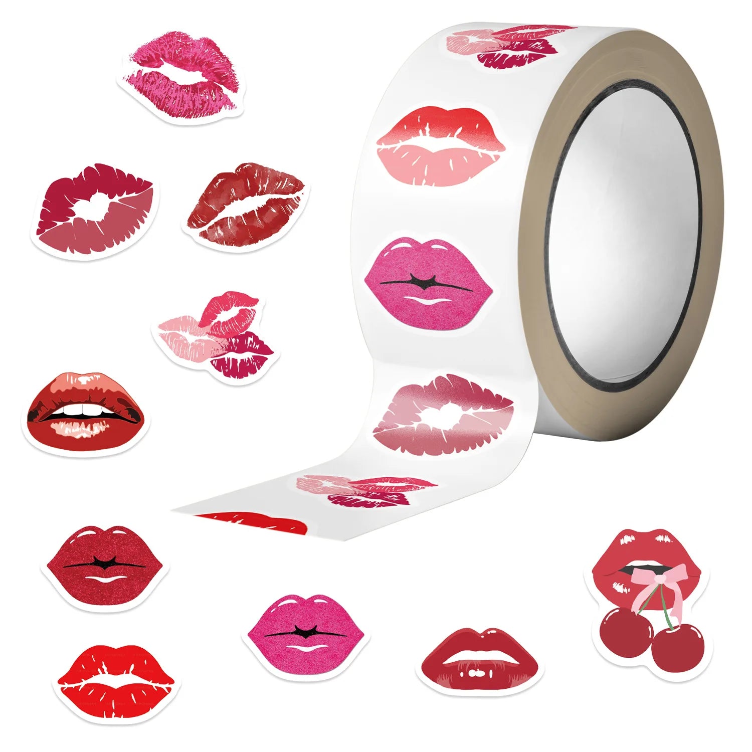 500PCS Roll Adhesive Tape Cartoon Flame Red Lip Notebook Stationery Decor Stickers