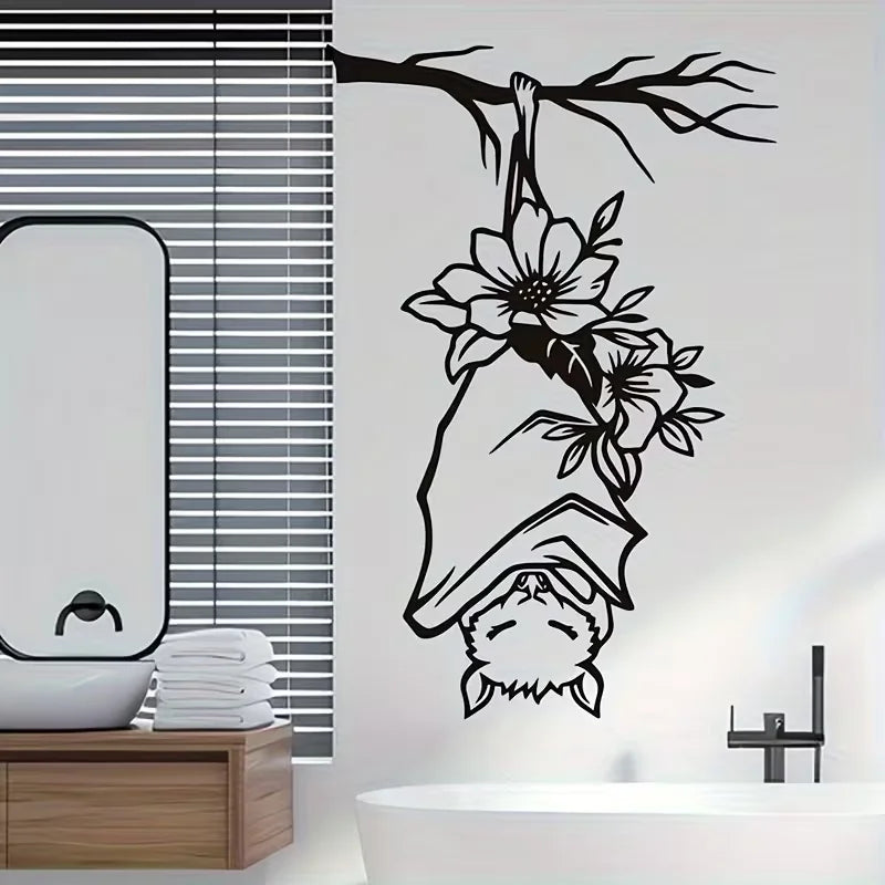 1pc Traditional Bat Wall Decal, Halloween Hanging Bat Vinyl Sticker, Removable PVC Self-Adhesive Animal Theme Bathroom Decor, Si