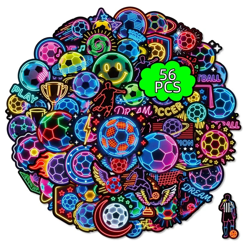 10/30/56PCS Neon Football PVC Sticky Stickers Aesthetic Colored DIY Phone Laptop Luggage Skateboard Graffiti Decals