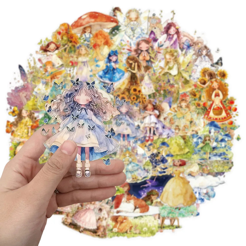 50PCS Fairy Tale Princess Cartoon Decorative Stickers DIY Graffiti Skateboard Phone Case Tablet Decorative Toy Stickers