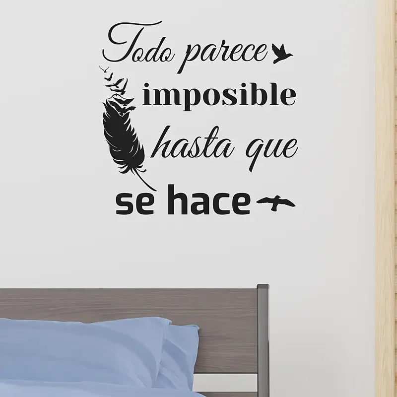 1pc Spanish Inspirational Quote Wall Decal - "Todo Parece Imposible Hasta Que Se Hace" Vinyl Peel & Stick Removable Art with Fea