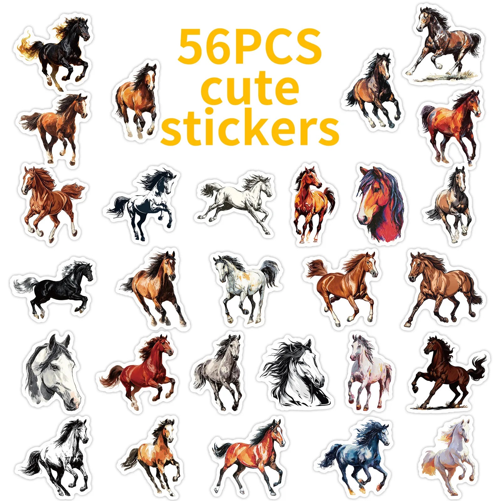 56/112PCS Dynamic Running Horse Stickers Oil Painting Horse Pattern Handmade Account Decoration Retro Animal Stickers