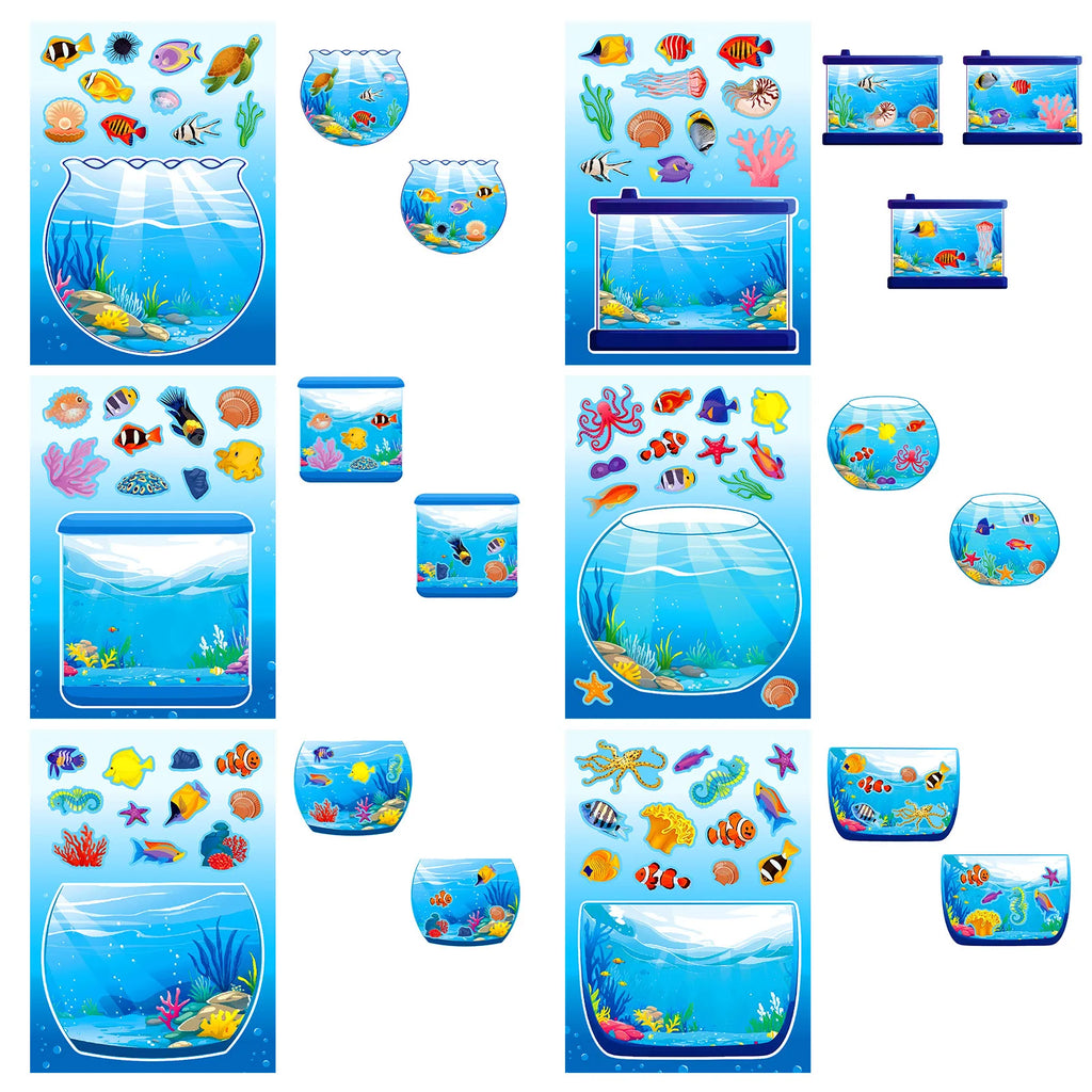 6/12PCS Underwater World Fish Tank Decoration Puzzle Stickers Cartoon Fun Puzzle Handmade Stationery Stickers