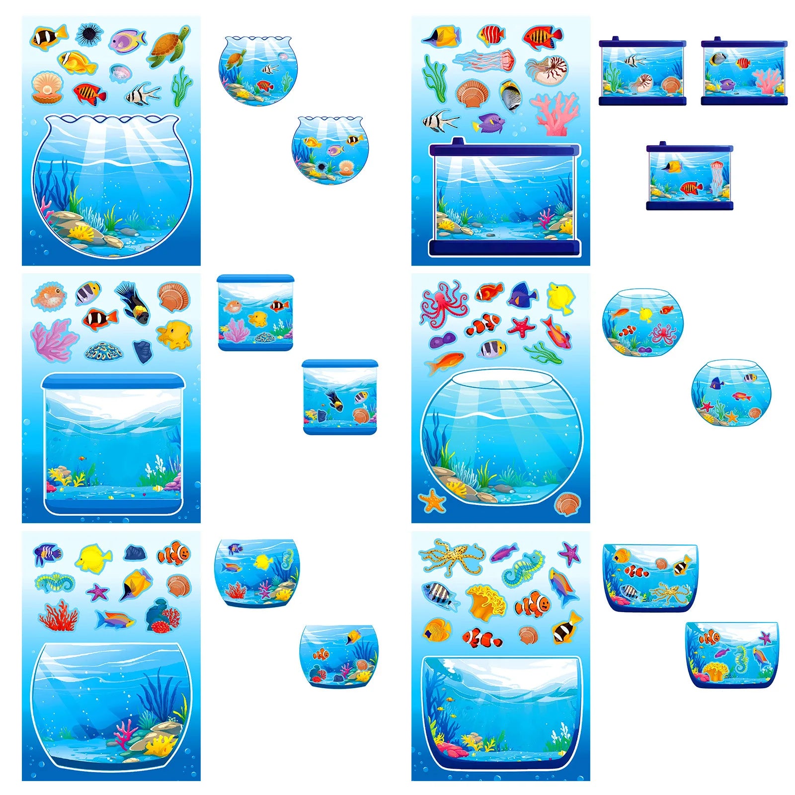 6/12PCS Underwater World Fish Tank Decoration Puzzle Stickers Cartoon Fun Puzzle Handmade Stationery Stickers