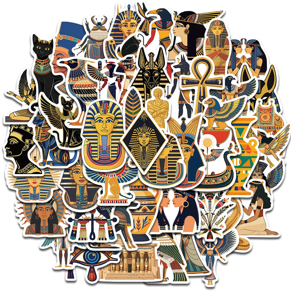 50PCS Ancient Egypt Sticker Nostalgia Cafe Art Picture Laptop Luggage Skateboard Bicycle Graffiti Waterproof Sticker for Gift