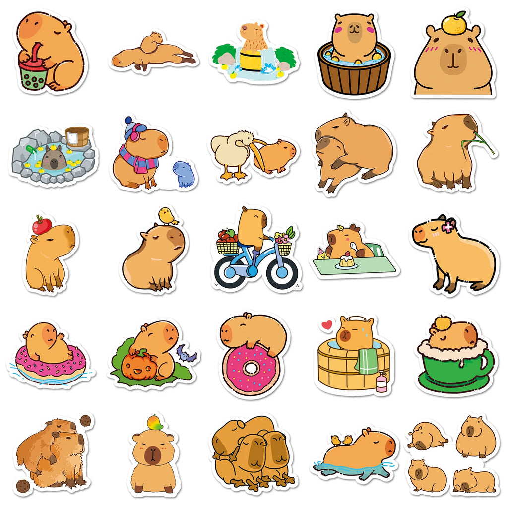 100Pcs Capybara Graffiti Stickers Cute Stationery School Supplies Decor Decals Notebook Phone Case Fridge Luggage DIY Stickers